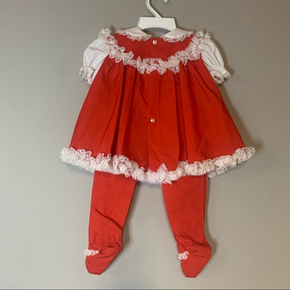 Vintage Bryan Red & White Lace Ruffle Dress & Pants Set - Picture 7 of 9